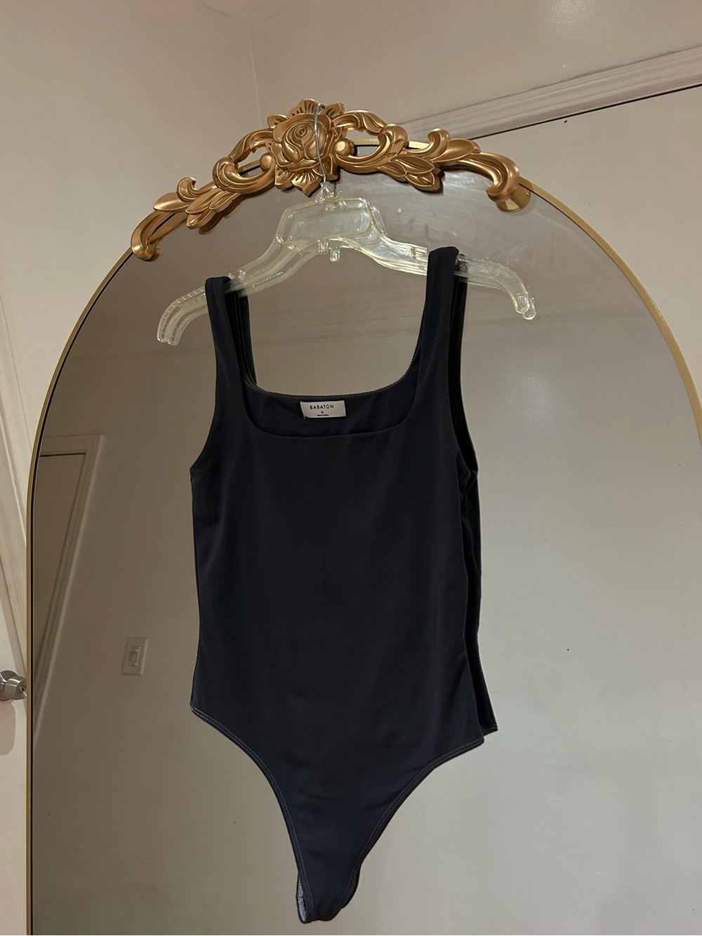 Aritzia Babaton Contour Square Neck Gray Thong Bodysuit, Size M